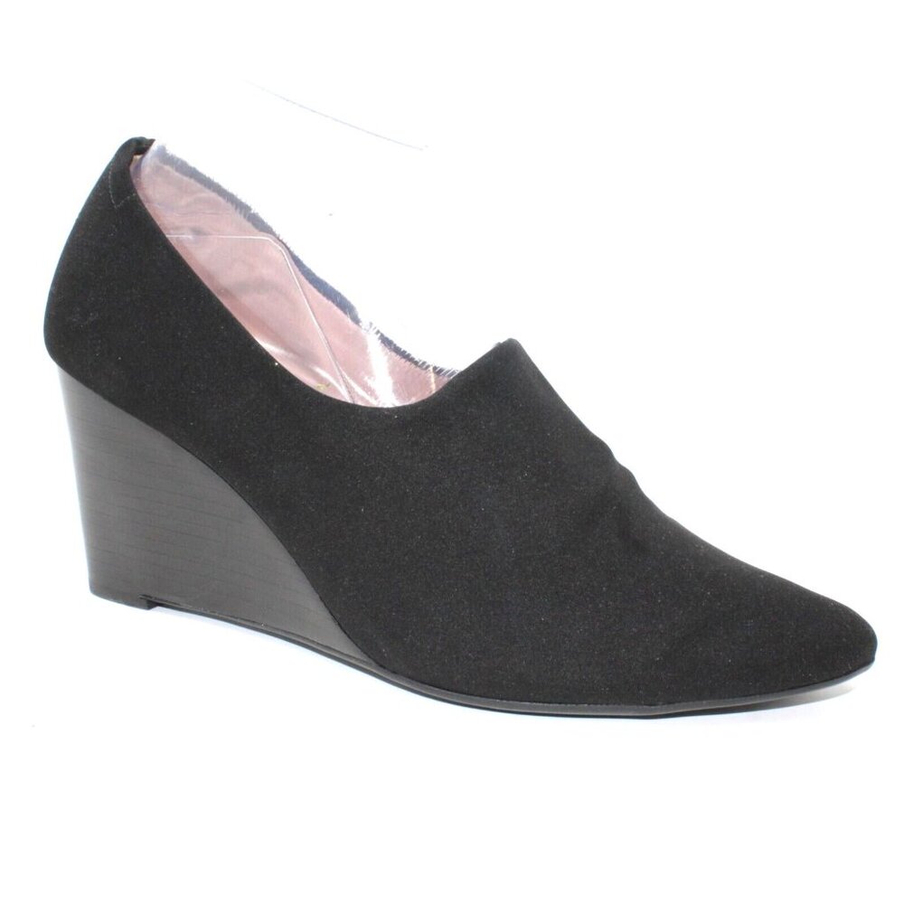 Taryn Rose Womens Sz 9.5 Yvonne Black Pumps Stacked Wedge Slip On 3" High Heels